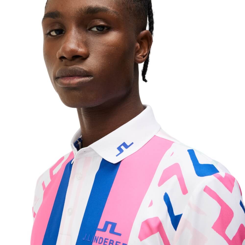 J.Lindeberg Special Tour Tech Print Pique Herre Pink Painted Bridge