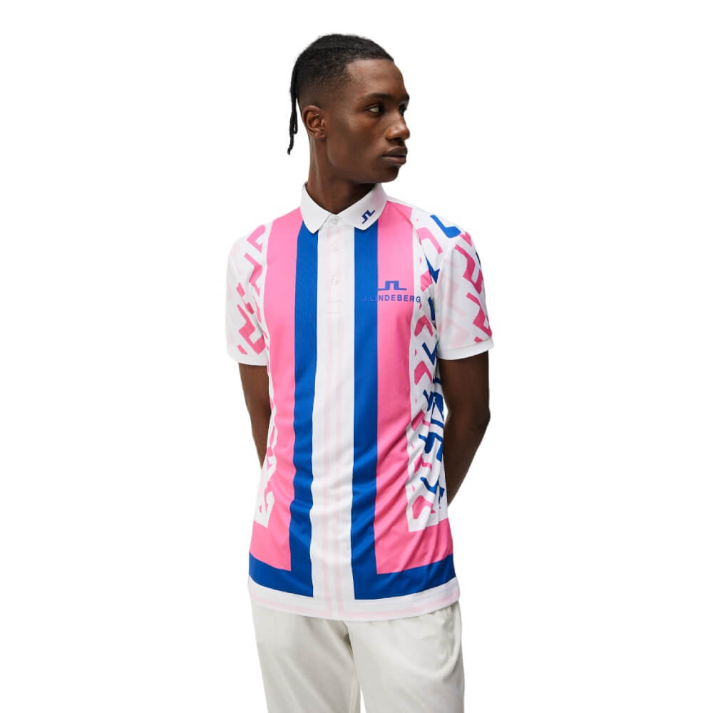 J.Lindeberg Special Tour Tech Print Pique Herre Pink Painted Bridge