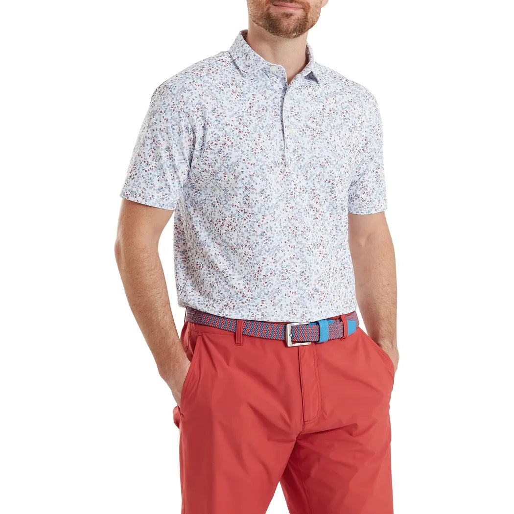 FootJoy Watercolour Floral Print Pique Herre Hvit