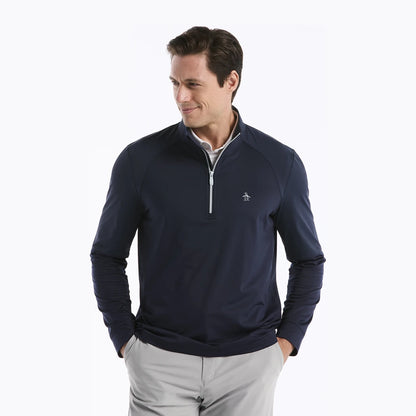 Original Penguin LS Mixed Media 1/4 Zip Pullover Herre Navy