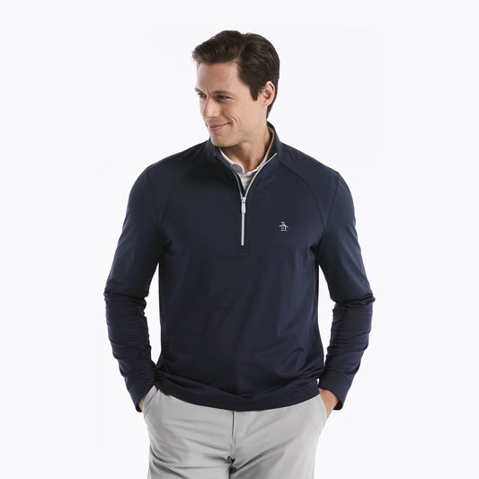 Original Penguin LS Mixed Media 1/4 Zip Pullover Herre Navy
