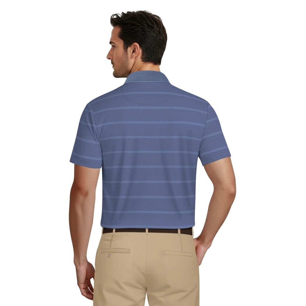 PGA Tour Striped Jacquard Pique Herre Navy